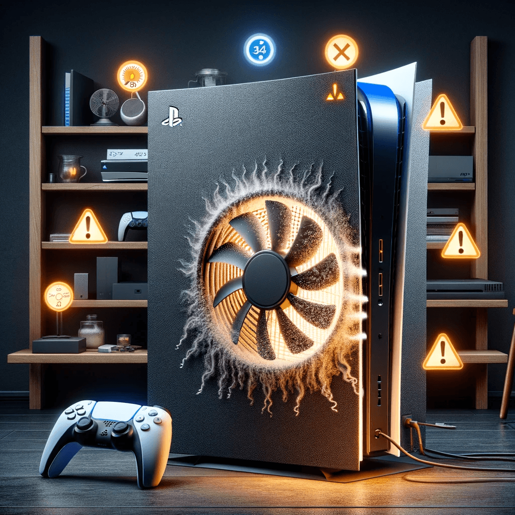 Overheating PS5 console with visible heat distortion showing common thermal problems