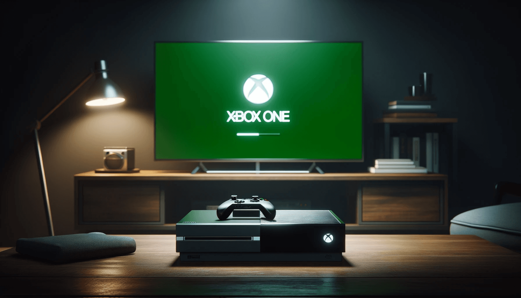 Xbox One console stuck on green loading screen of death in a living room setup