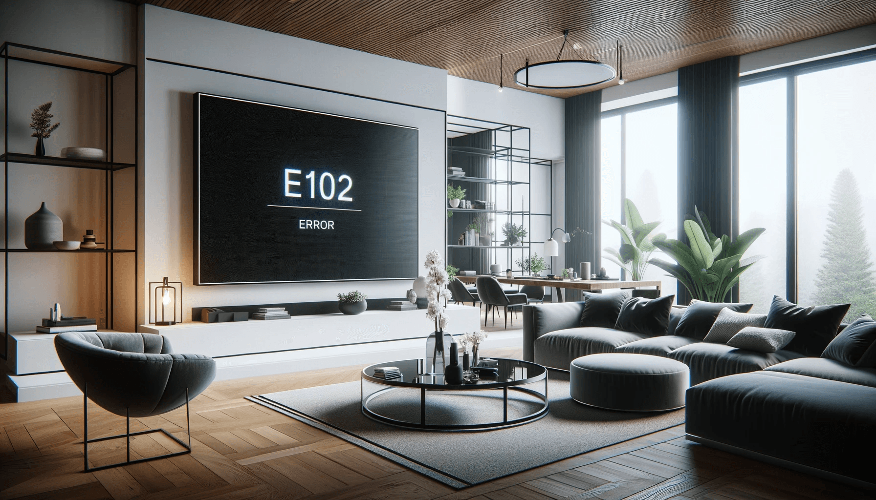 Xbox Series X error code E102 displayed on a TV screen in a living room setup